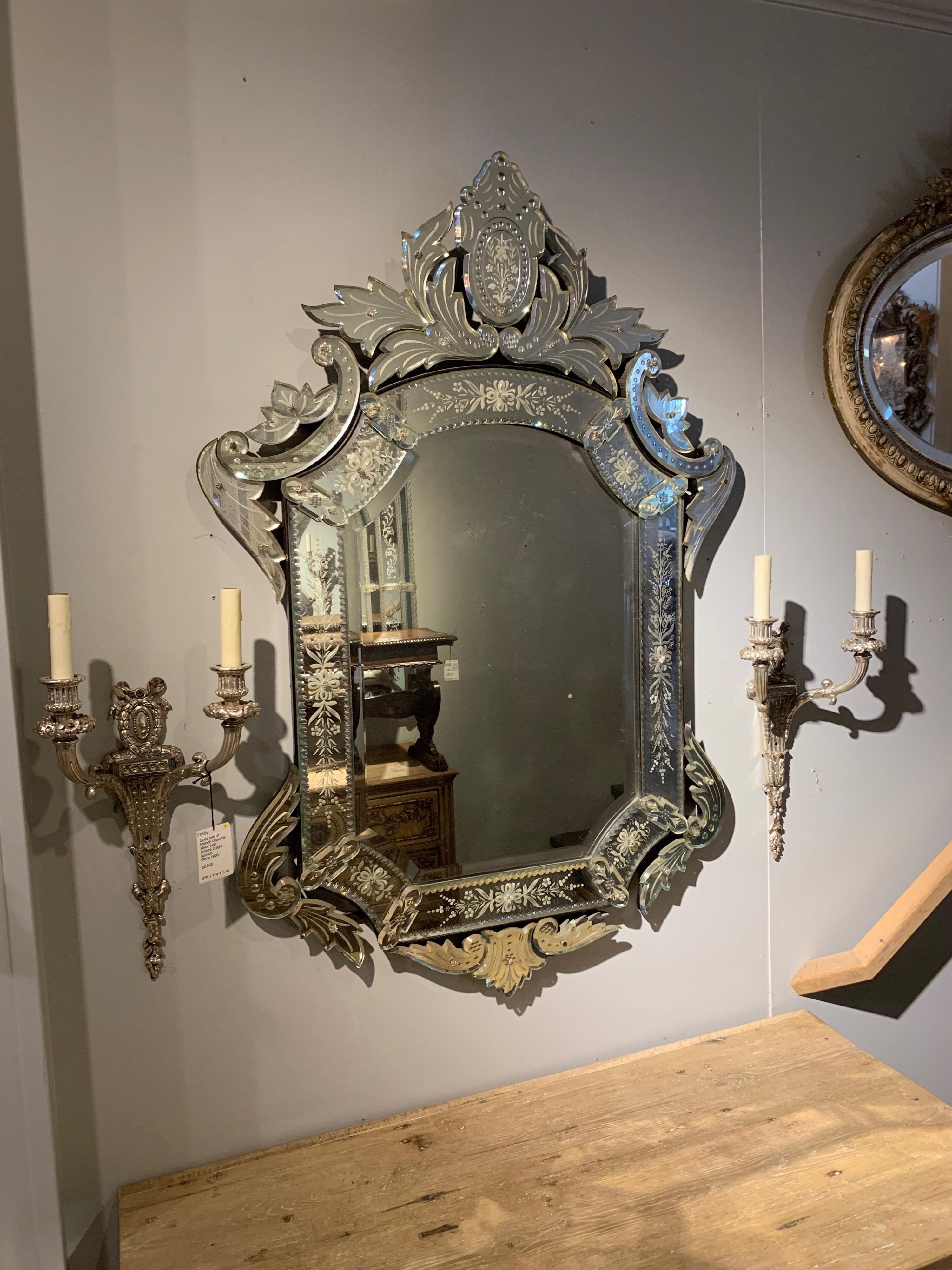 Italian Antique Venetian Etched Glass Mirror