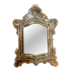Antique Venetian Etched Glass Mirror
