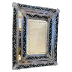 Antique Venetian Etched Glass Mirror with Pate de Verre Micro Mosaic