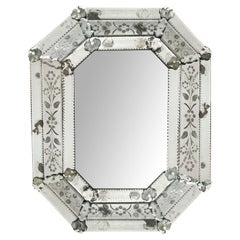 Antique Venetian Etched Glass Octagonal Cushion Mirror