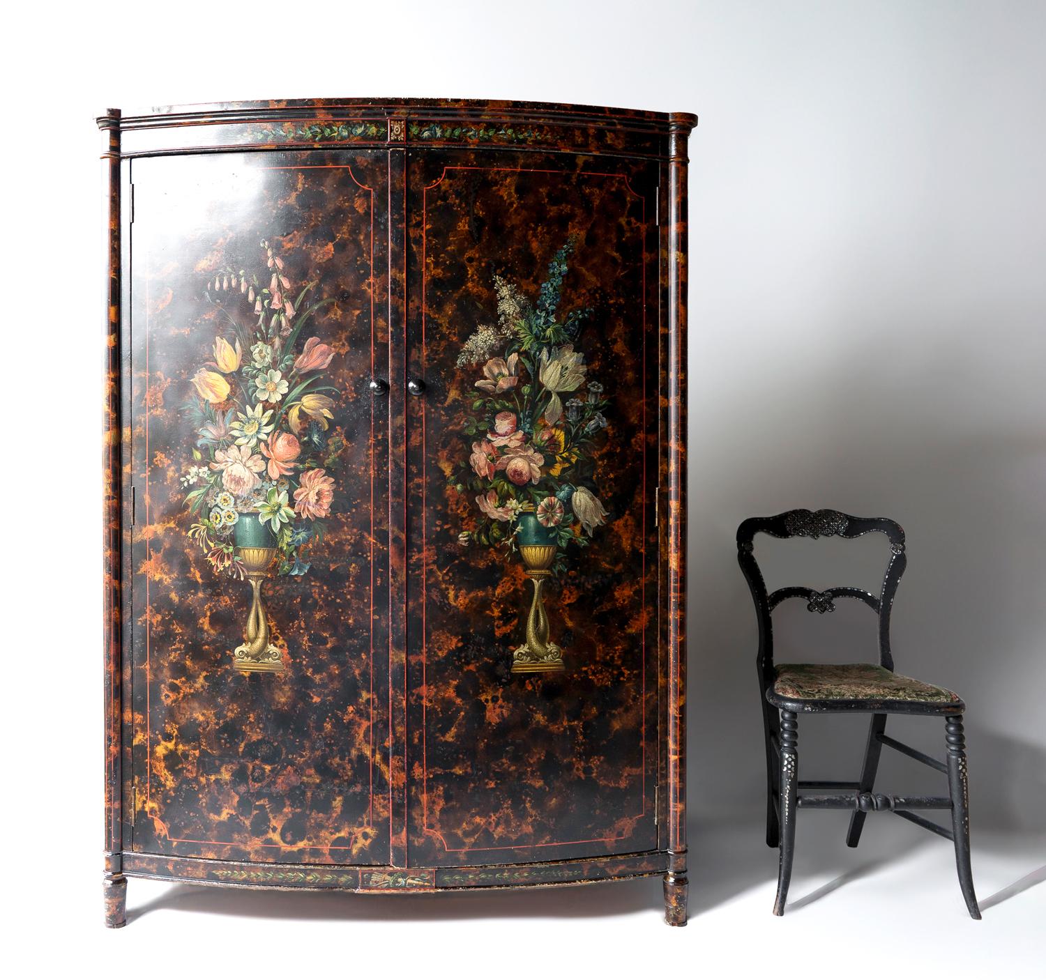 Antique Venetian Faux Tortoiseshell And Floral Painted Wardrobe 3