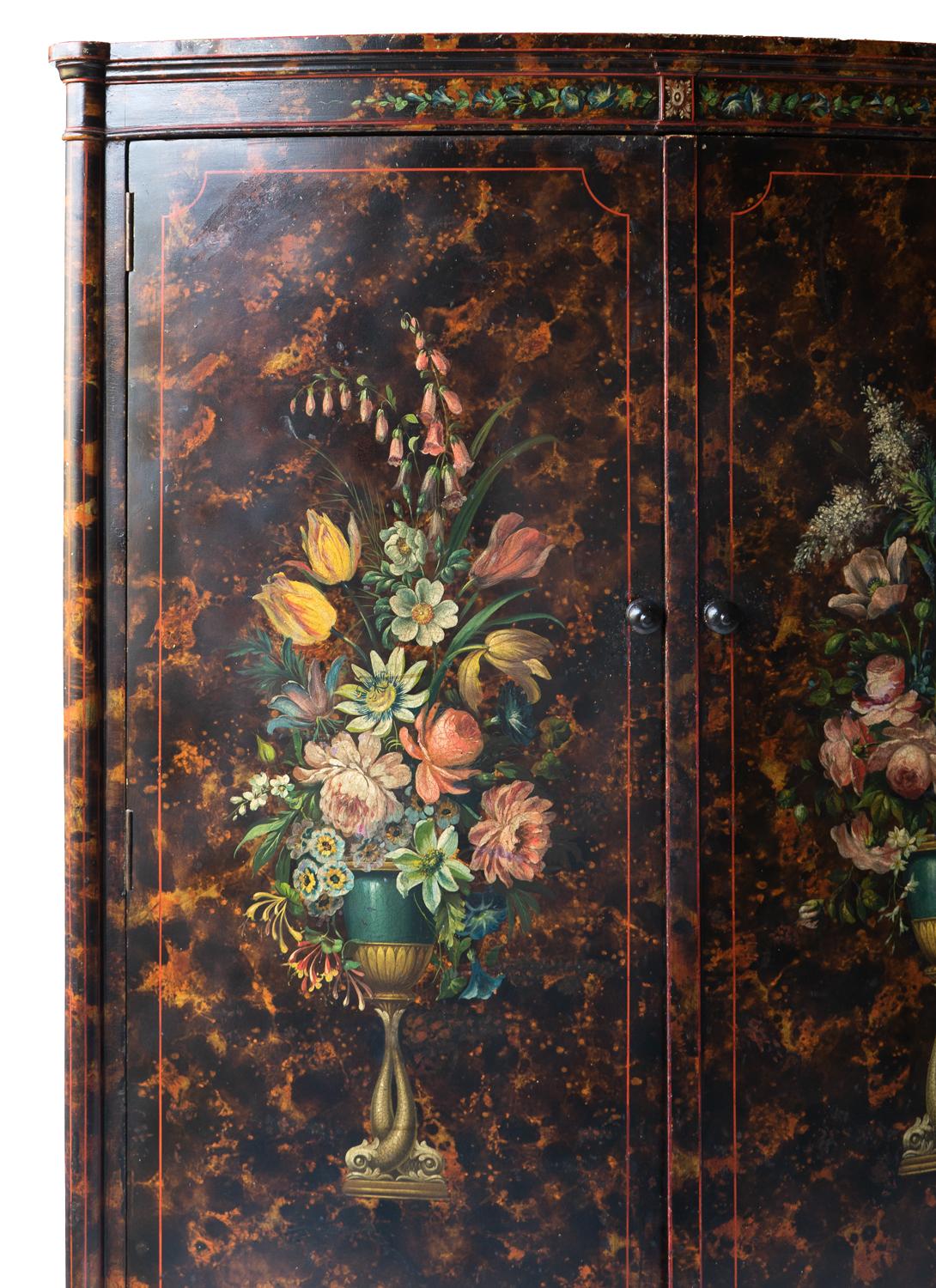 Antique Venetian Faux Tortoiseshell And Floral Painted Wardrobe In Good Condition In Bristol, GB