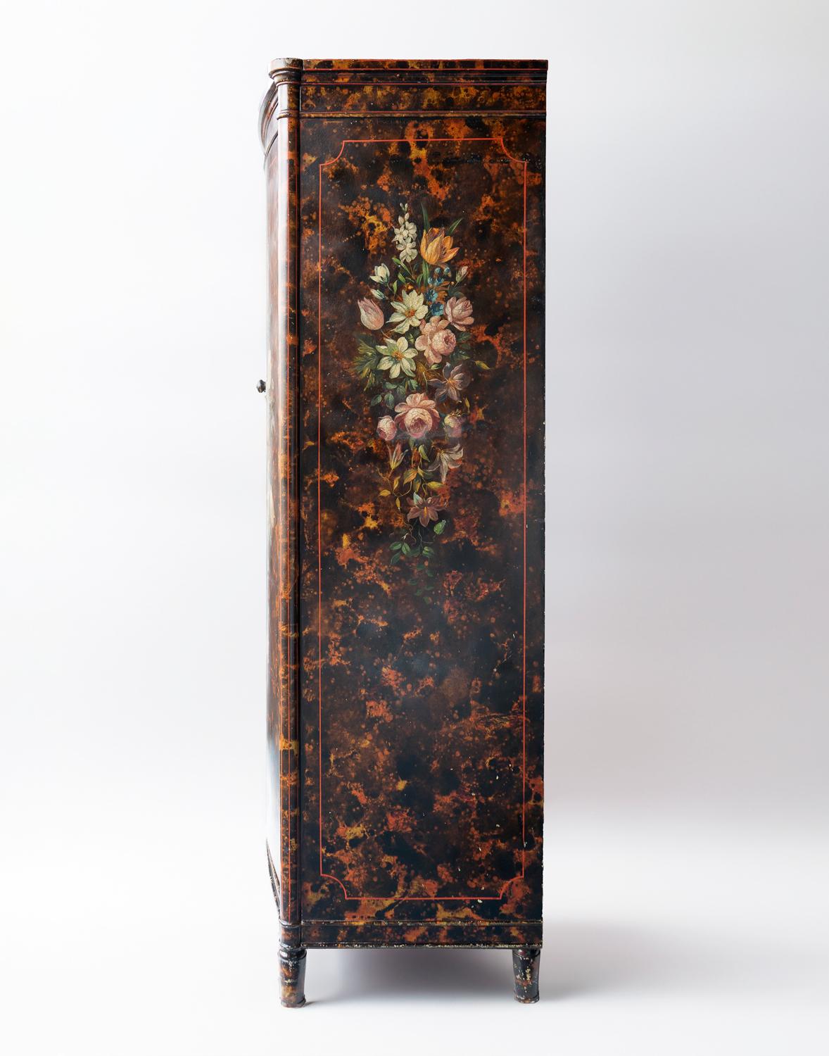 Antique Venetian Faux Tortoiseshell And Floral Painted Wardrobe 2