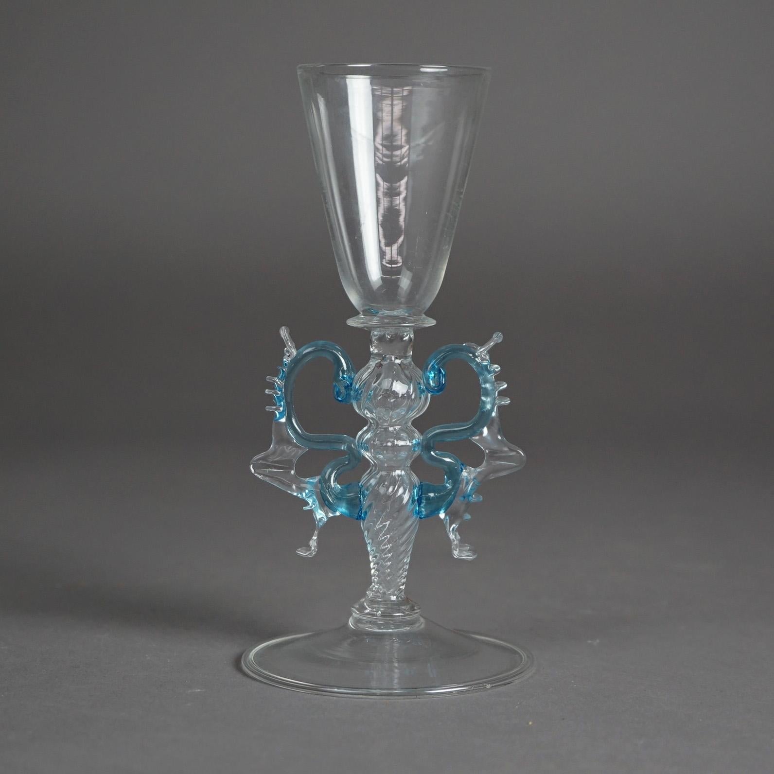 Arts and Crafts Antique Venetian Figural Dragon Art Glass Goblet by Wm Gudenrath Circa 1920