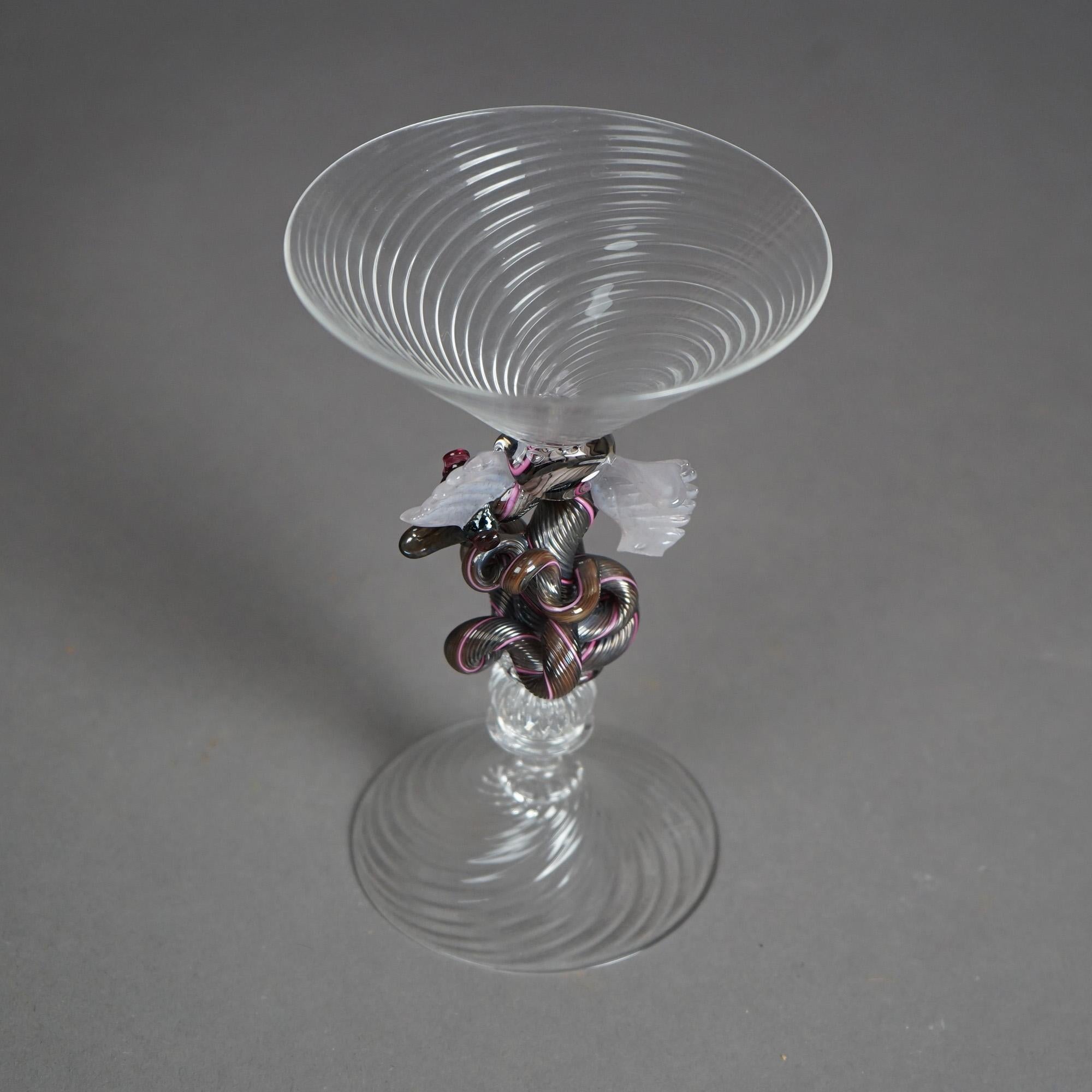American Venetian Figural Dragon Art Glass Goblet by Wm Gudenrath 20th C For Sale