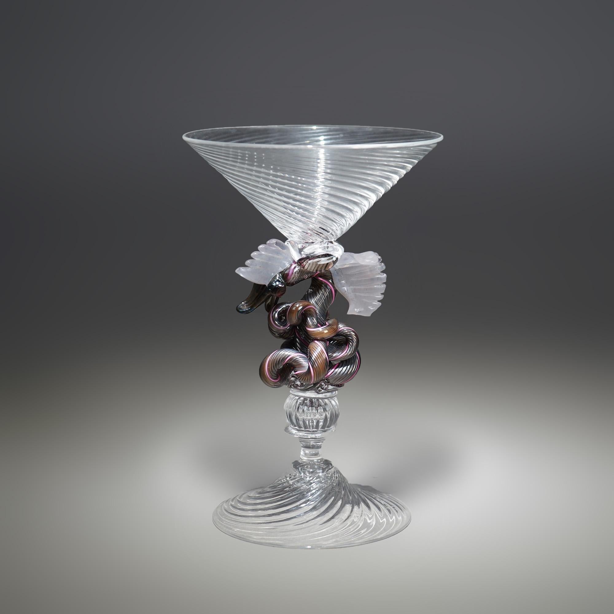 Antique Venetian Figural Dragon Art Glass Goblet by Wm Gudenrath Circa 1920 In Good Condition For Sale In Big Flats, NY