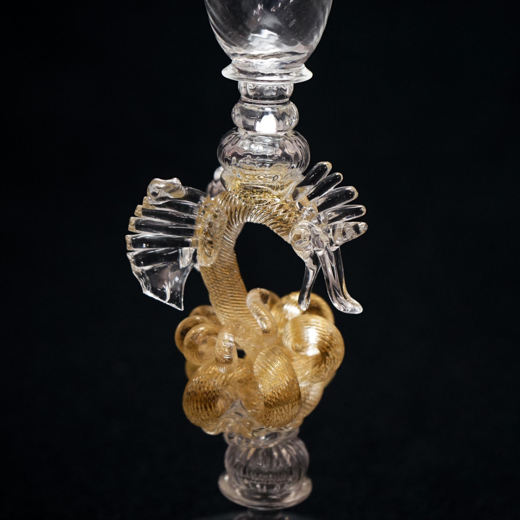 Antique Venetian Figural Dragon Art Glass Goblet by Wm Gudenrath Circa 1920 1