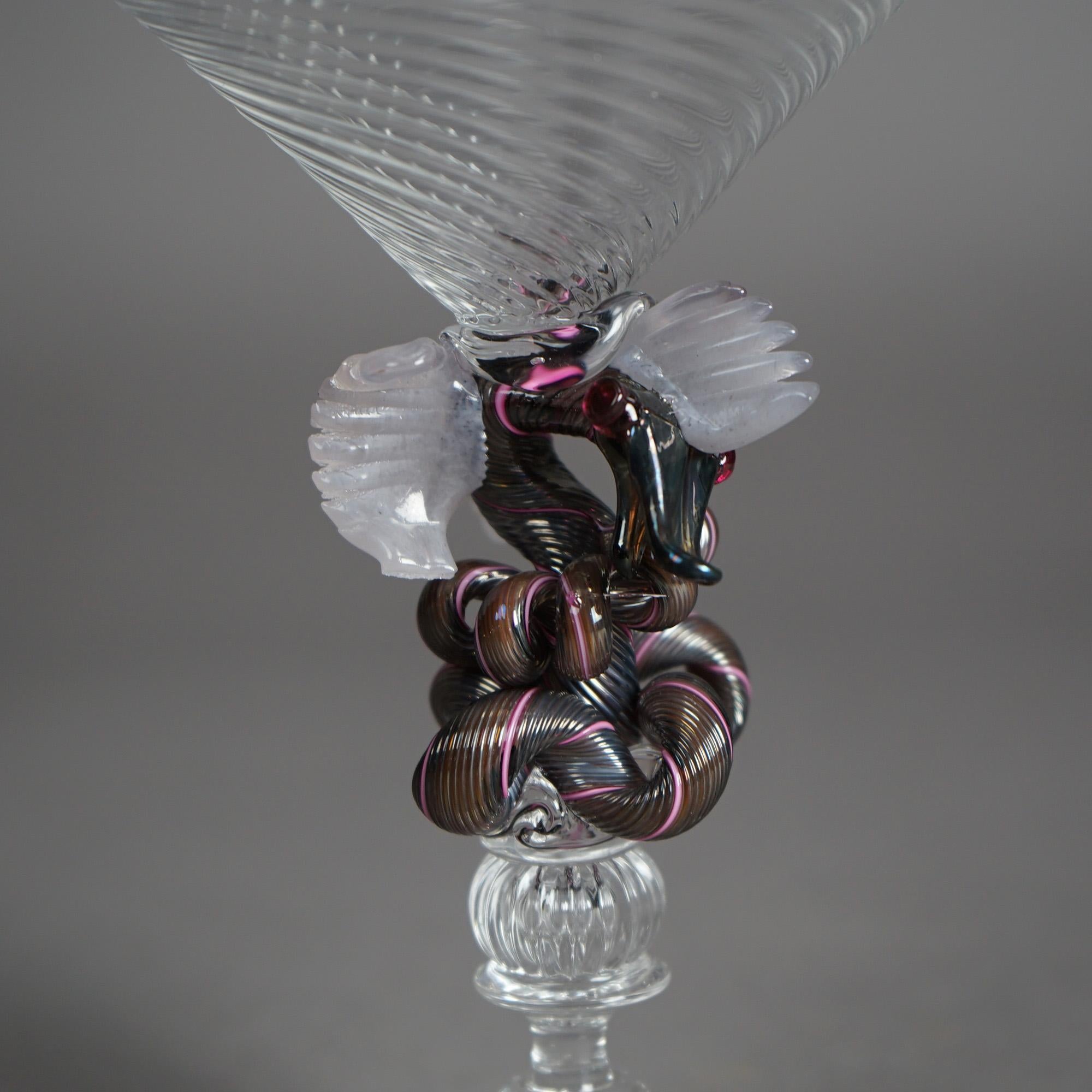 20th Century Venetian Figural Dragon Art Glass Goblet by Wm Gudenrath 20th C For Sale