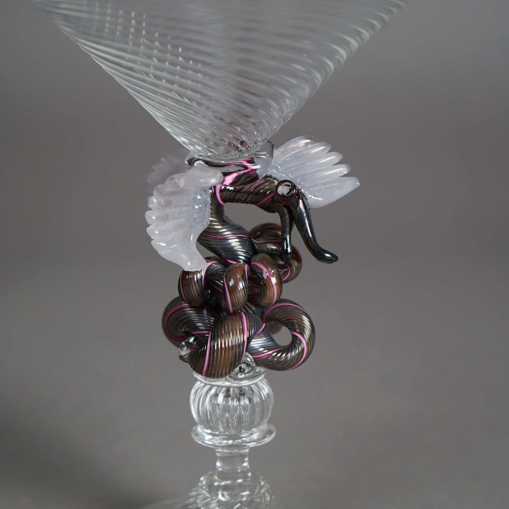 Antique Venetian Figural Dragon Art Glass Goblet by Wm Gudenrath Circa 1920 For Sale 1