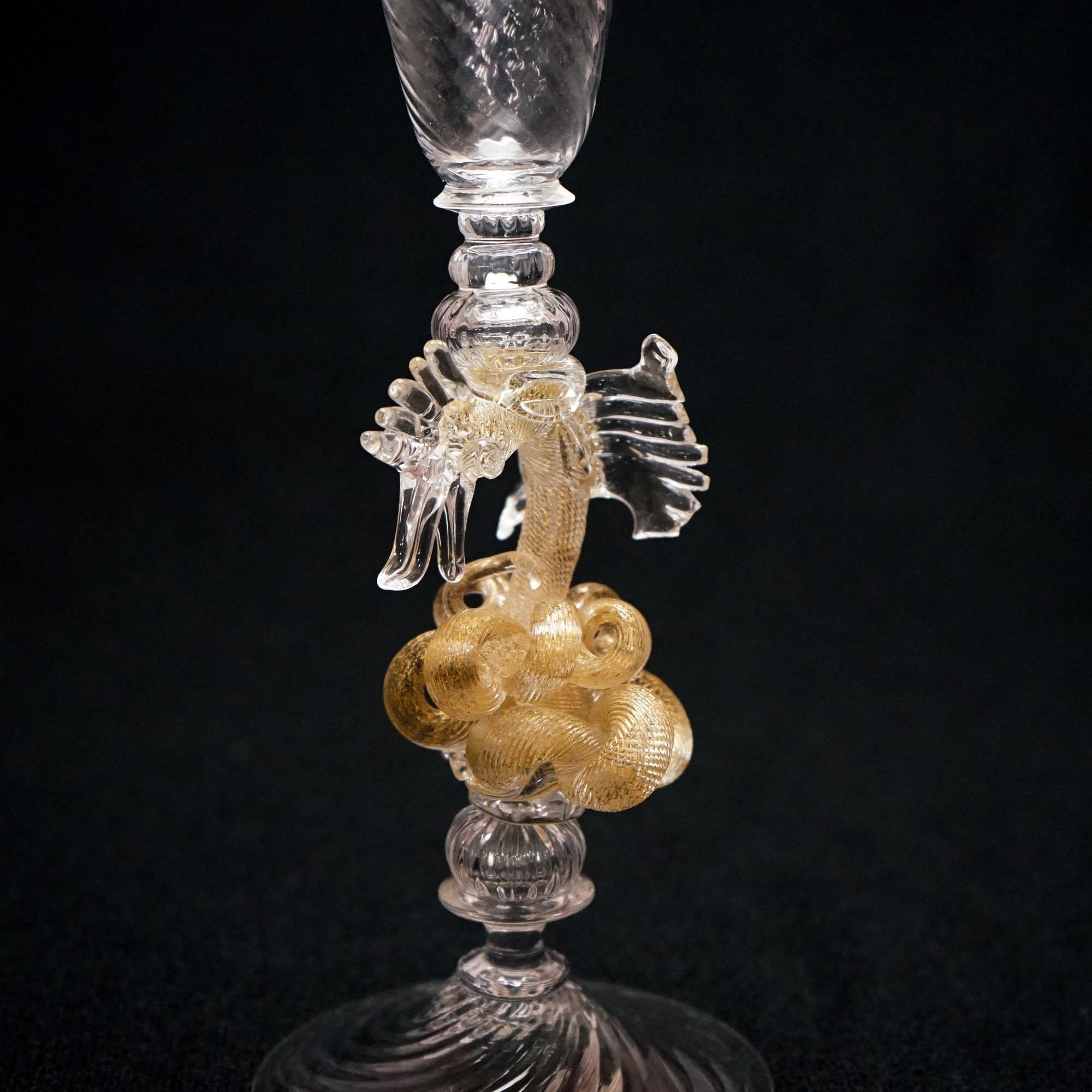 Antique Venetian Figural Dragon Art Glass Goblet by Wm Gudenrath Circa 1920 3