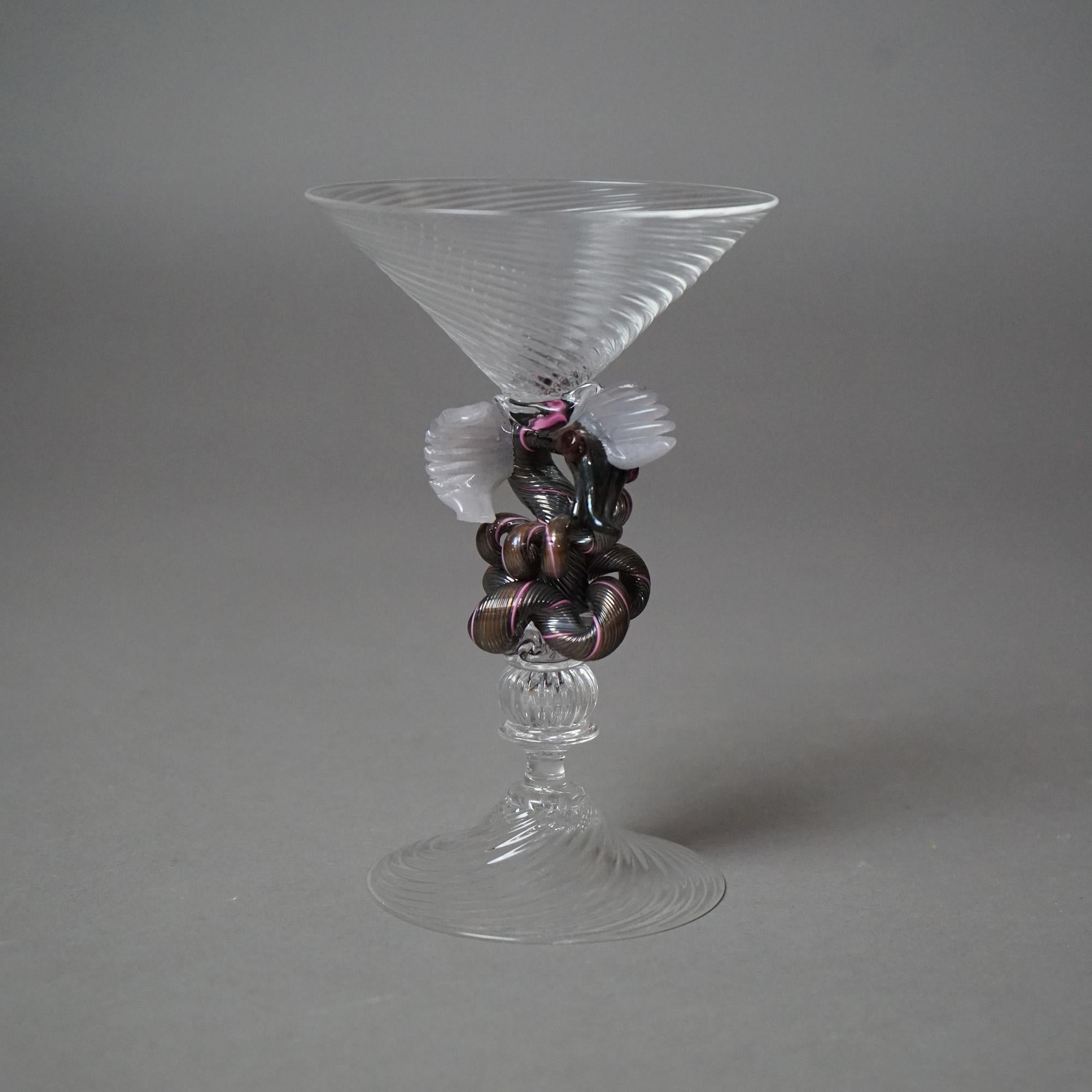 Venetian Figural Dragon Art Glass Goblet by Wm Gudenrath 20th C For Sale 3