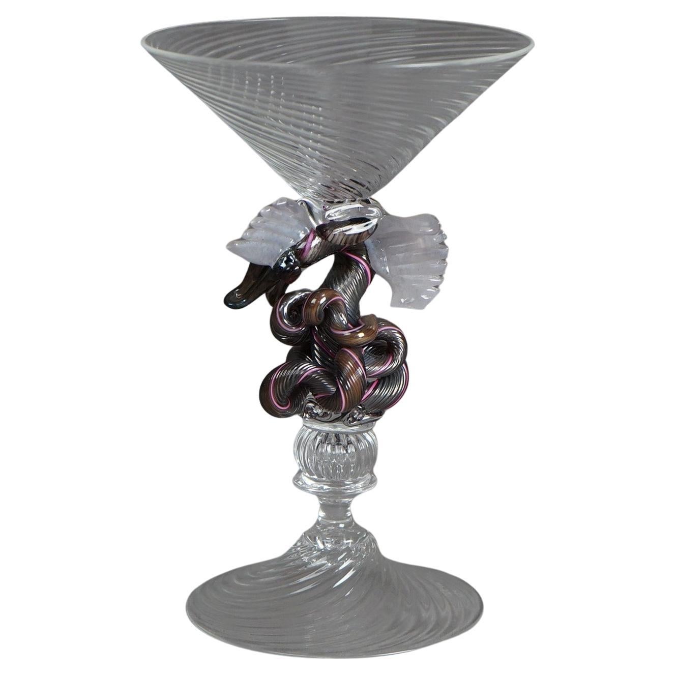 Venetian Figural Dragon Art Glass Goblet by Wm Gudenrath 20th C