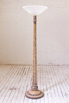 Antique Venetian Floor Lamp with Stone Inlay and Corroso Glass Shade