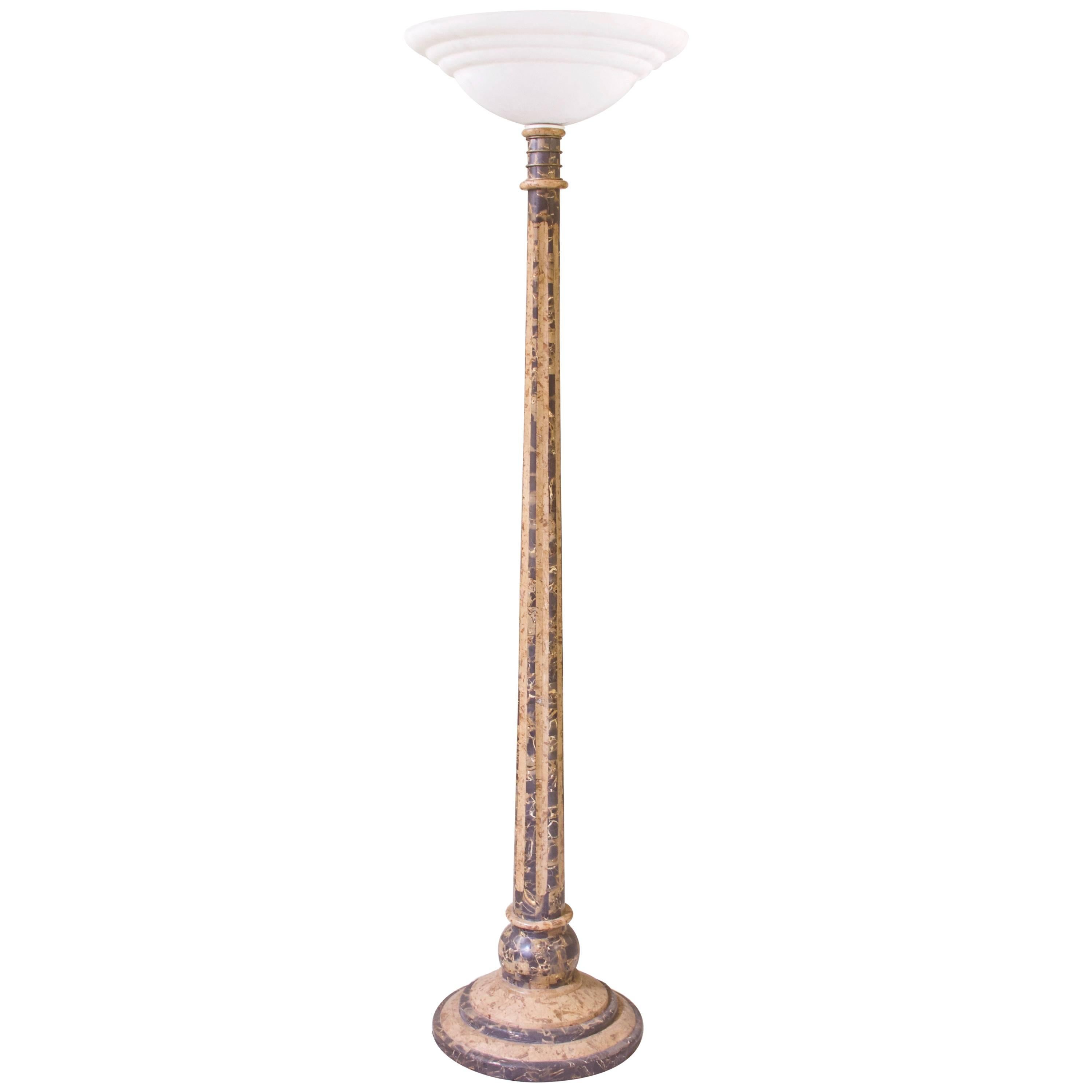 Antike venezianische Stehlampe mit Steinintarsien und Korroso-Glasschirm, antik im Angebot
