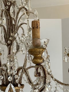 Antique Venetian Gilt Wood and Crystal Chandelier, Circa 1920's, Italy