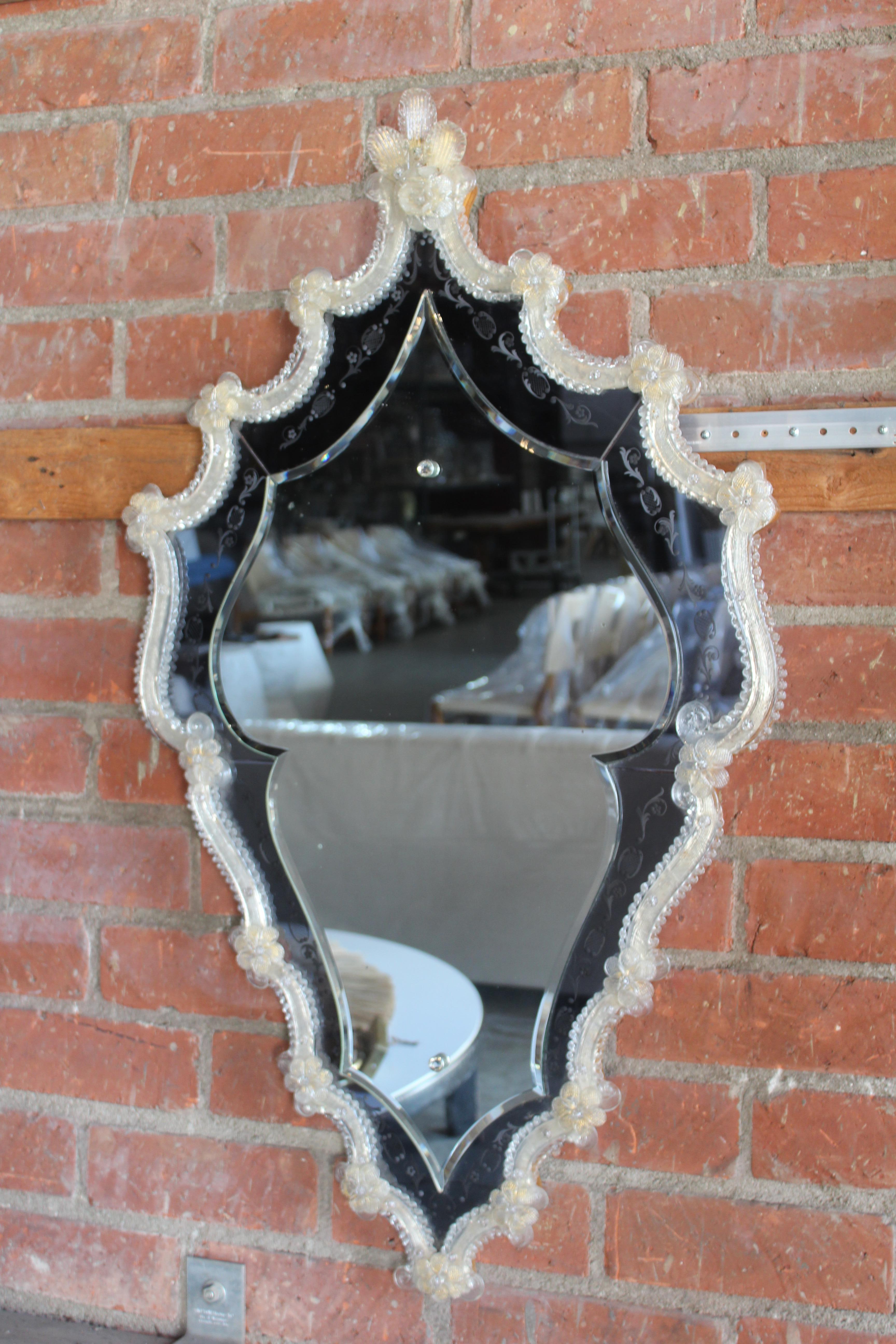 Baroque Antique Venetian Glass Mirror, Italy, 1940s