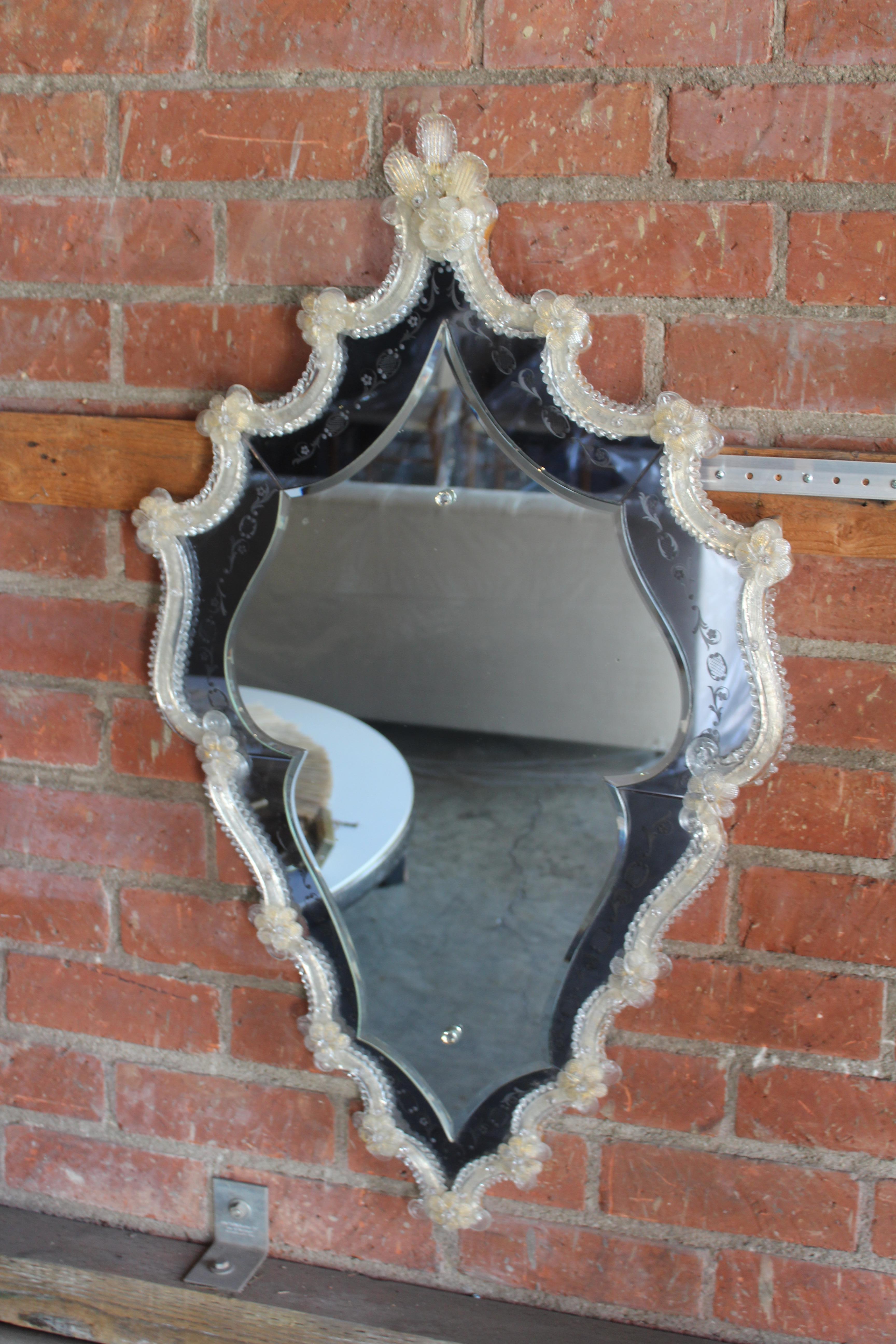 Antique Venetian Glass Mirror, Italy, 1940s In Good Condition In Los Angeles, CA