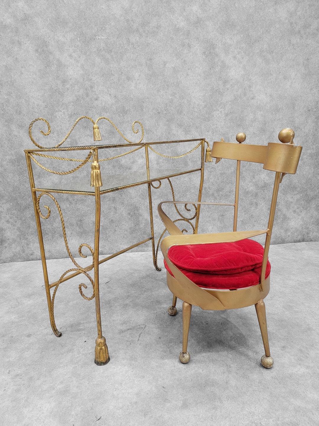 Antique Venetian Gold Forged Iron Vanity Chairs - Pair For Sale 3