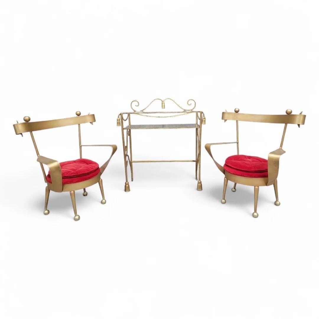 Mid-Century Modern Antique Venetian Gold Forged Iron Vanity Chairs - Pair For Sale