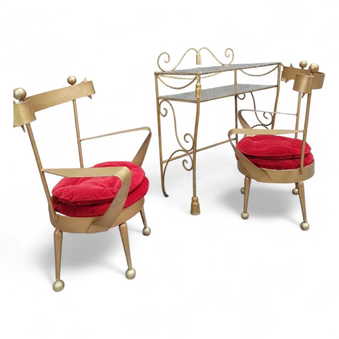 Unknown Antique Venetian Gold Forged Iron Vanity Chairs - Pair For Sale