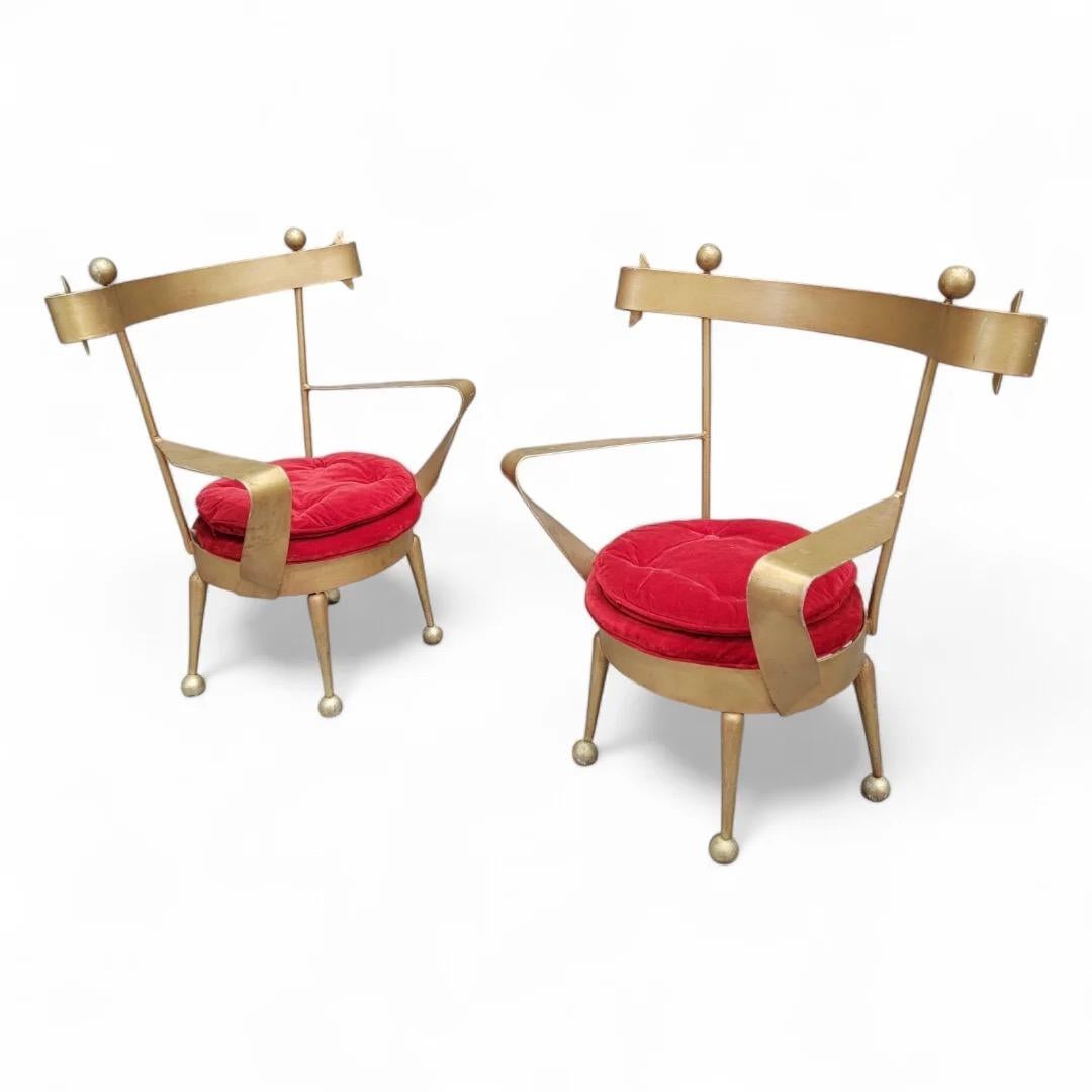 Antique Venetian Gold Forged Iron Vanity Chairs - Pair In Good Condition For Sale In Chicago, IL