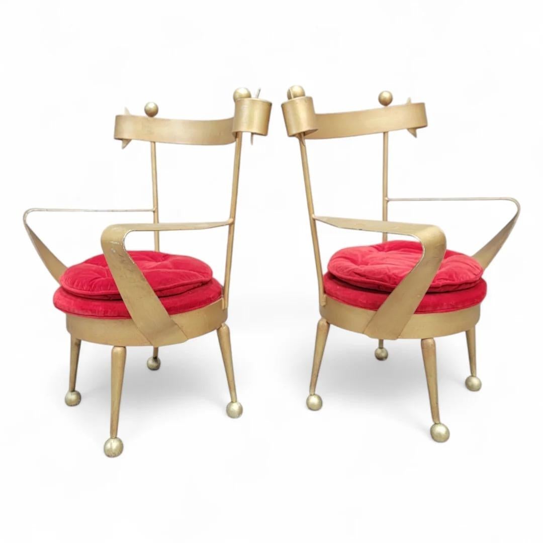 20th Century Antique Venetian Gold Forged Iron Vanity Chairs - Pair For Sale