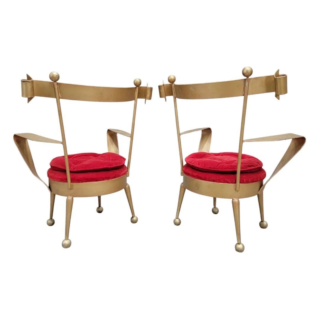 Metal Antique Venetian Gold Forged Iron Vanity Chairs - Pair For Sale