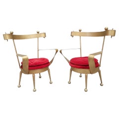 Antique Venetian Gold Forged Iron Vanity Chairs - Pair