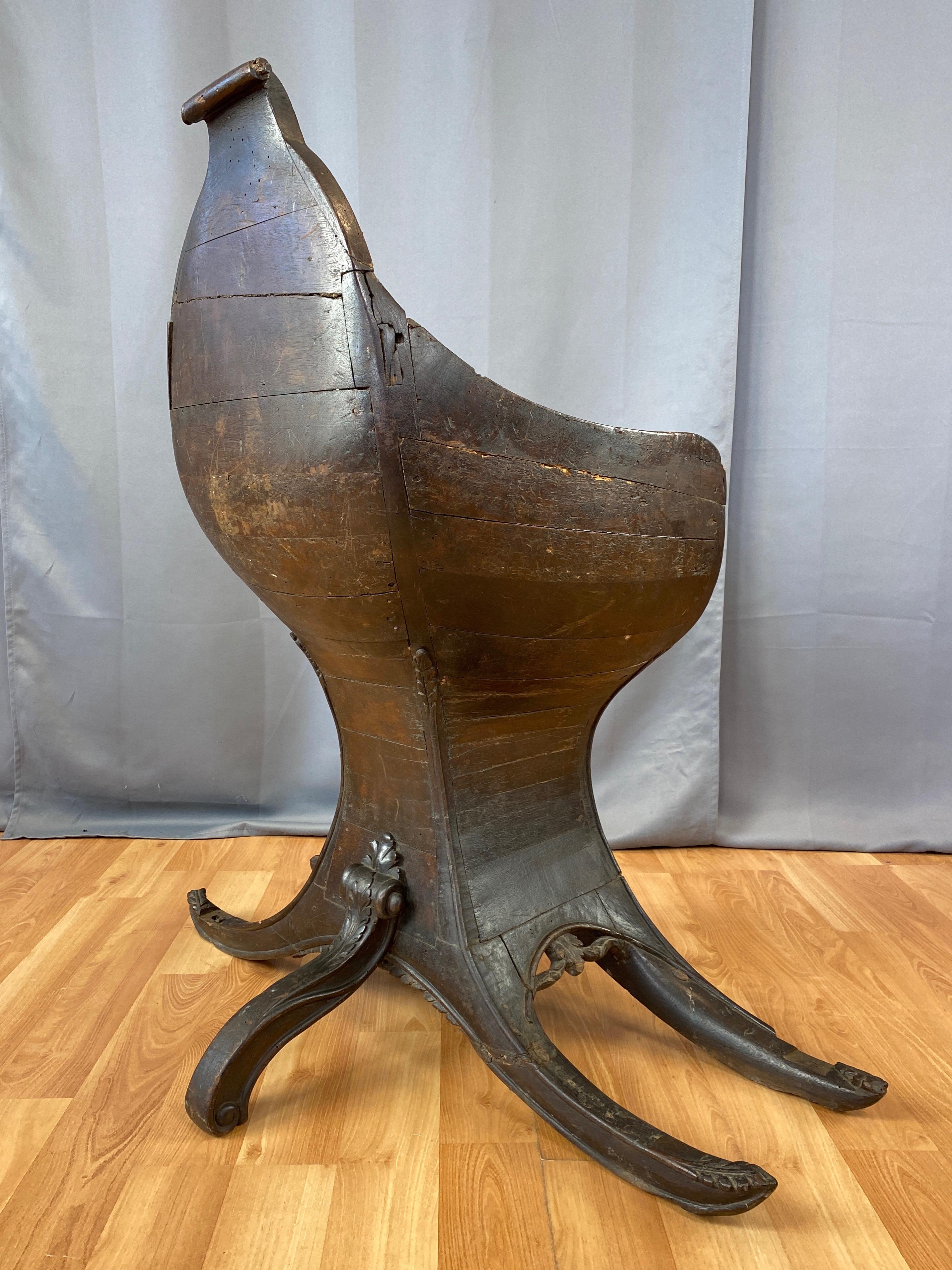 Hand-Carved Antique Venetian Gondola Chair, 18th C.
