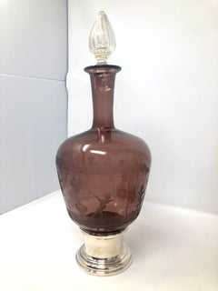 Antique Venetian Hand-Etched Purple Glass Wine Decanter Set Gorham Sterling Base