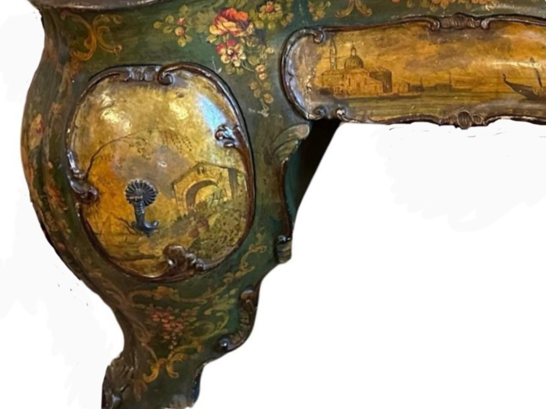 Louis XV Antique Venetian Hand Painted Bombay Vanity Dressing Table Desk