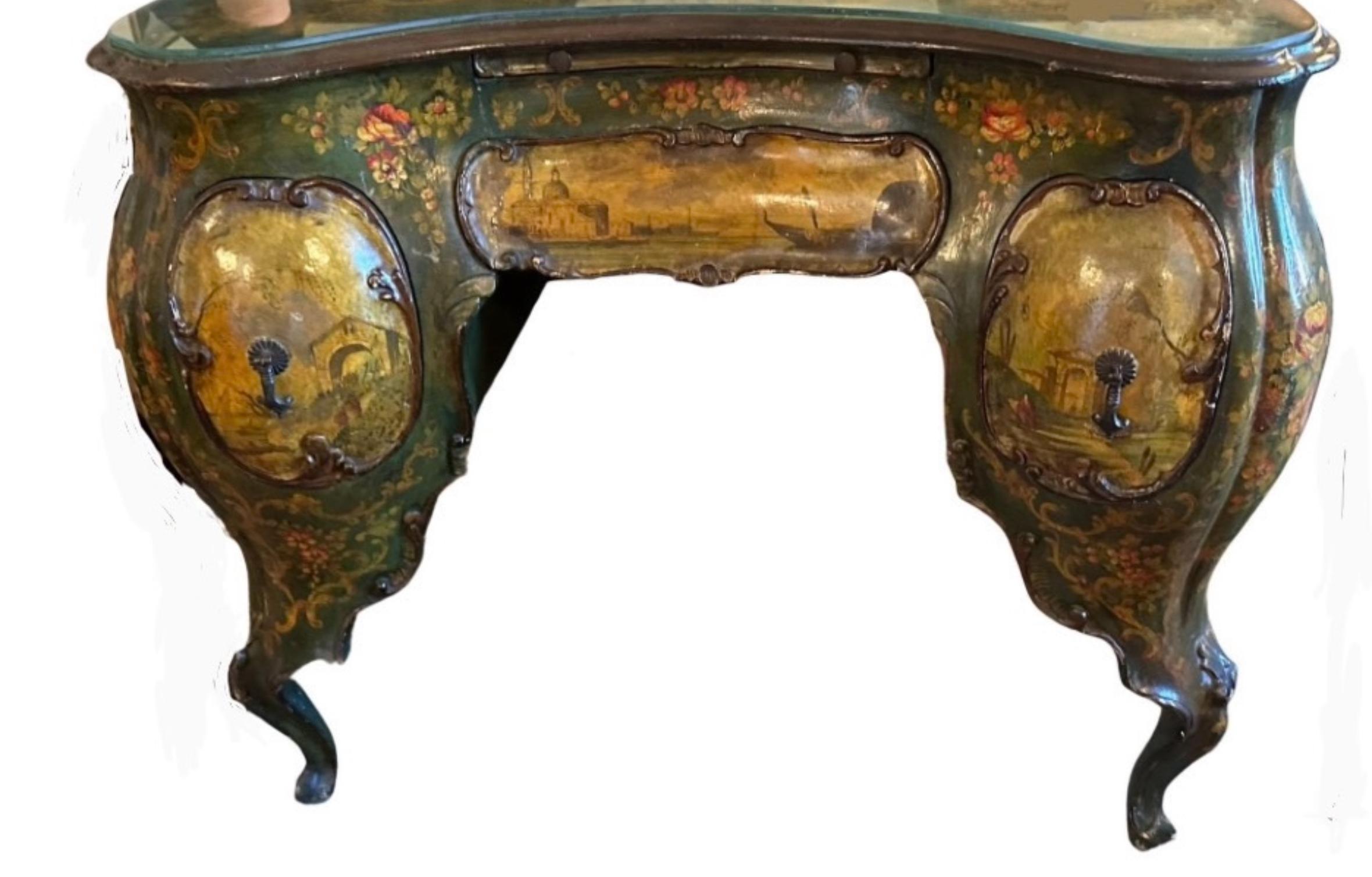 Italian Antique Venetian Hand Painted Bombay Vanity Dressing Table Desk