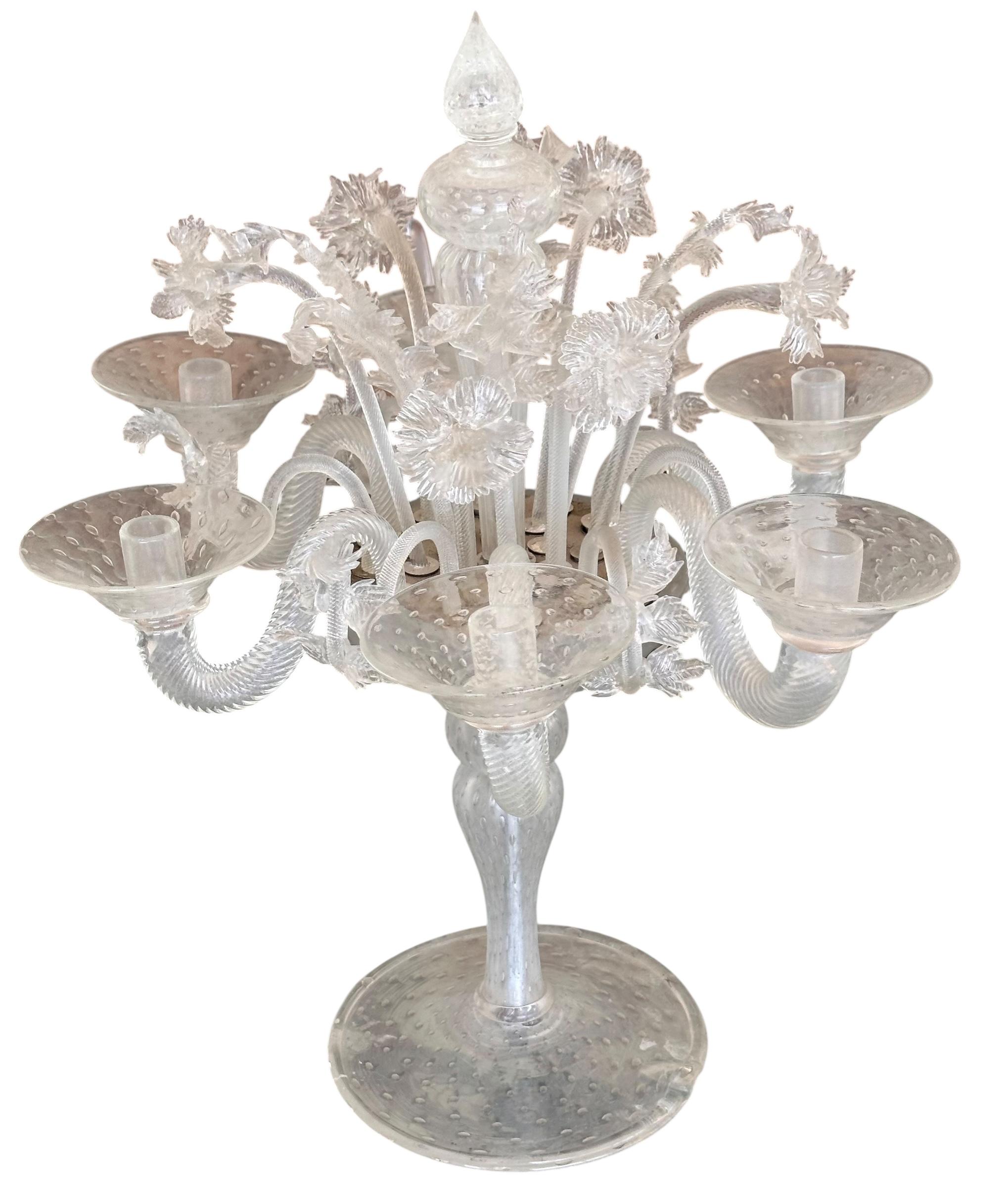 Chandelier ancien en verre d'art vénitien italien Bon état - En vente à LOS ANGELES, CA