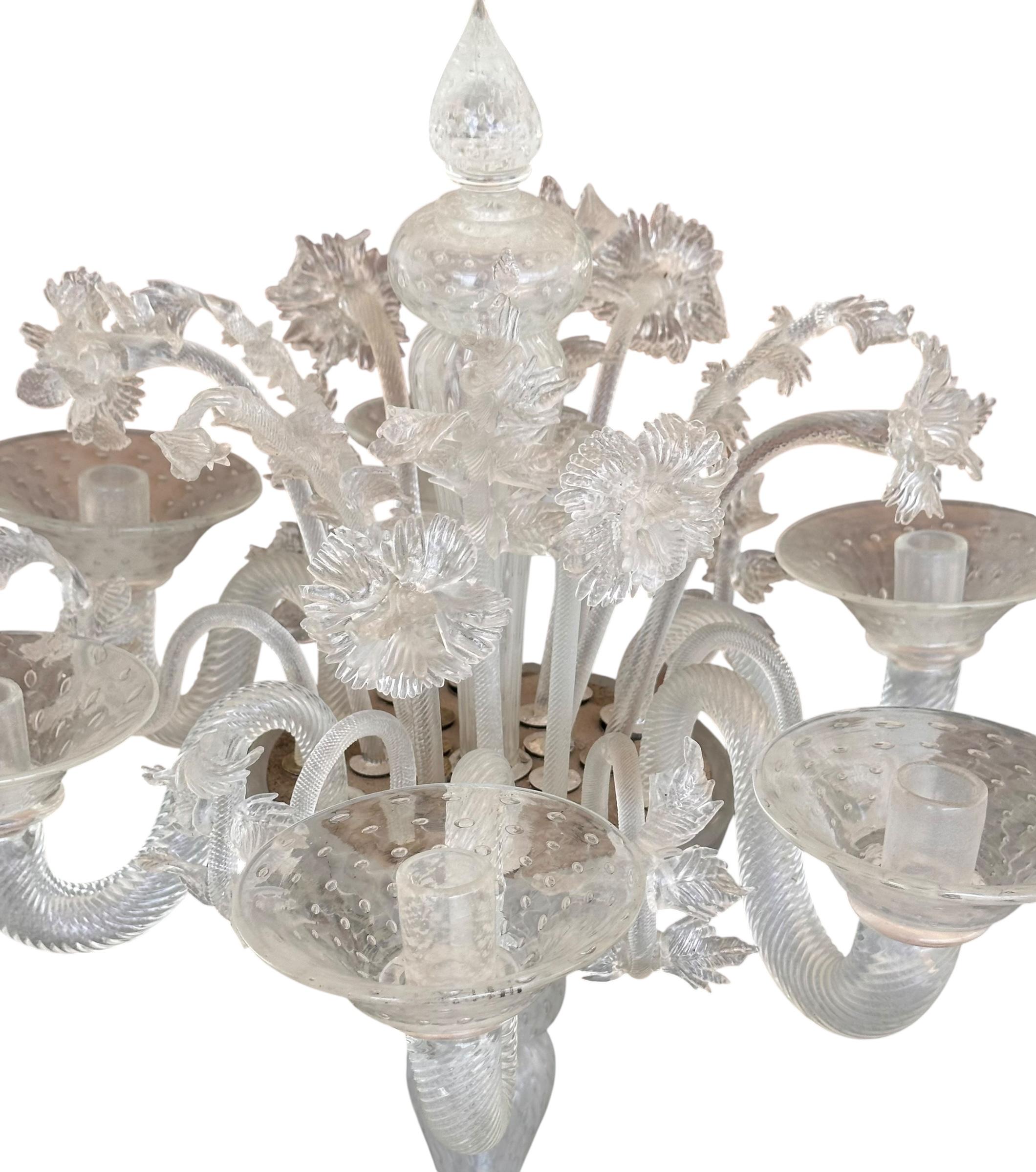 Verre d'art Chandelier ancien en verre d'art vénitien italien en vente
