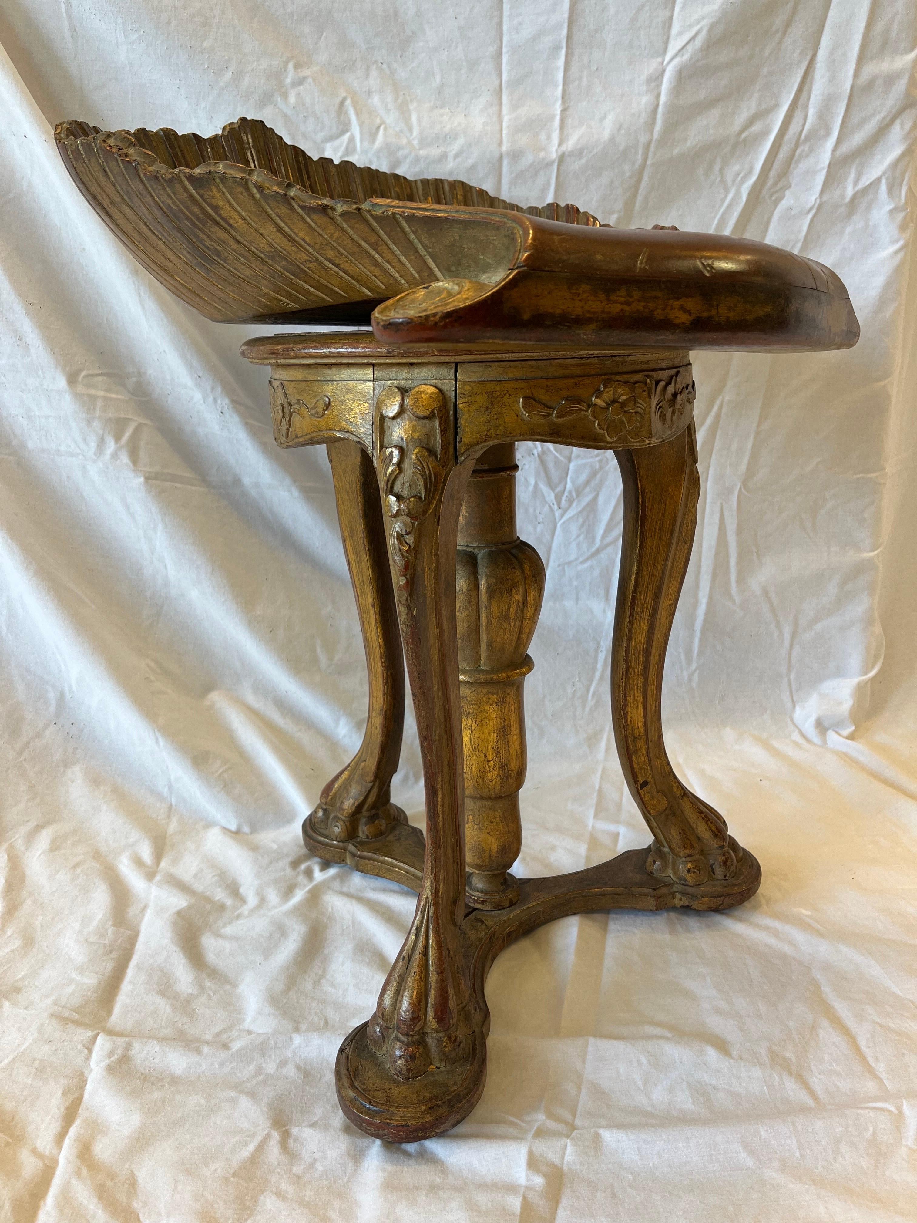 Antique Venetian Italian Grotto Piano Stool Carved Gold Gilt Shell Rocaille Seat 5