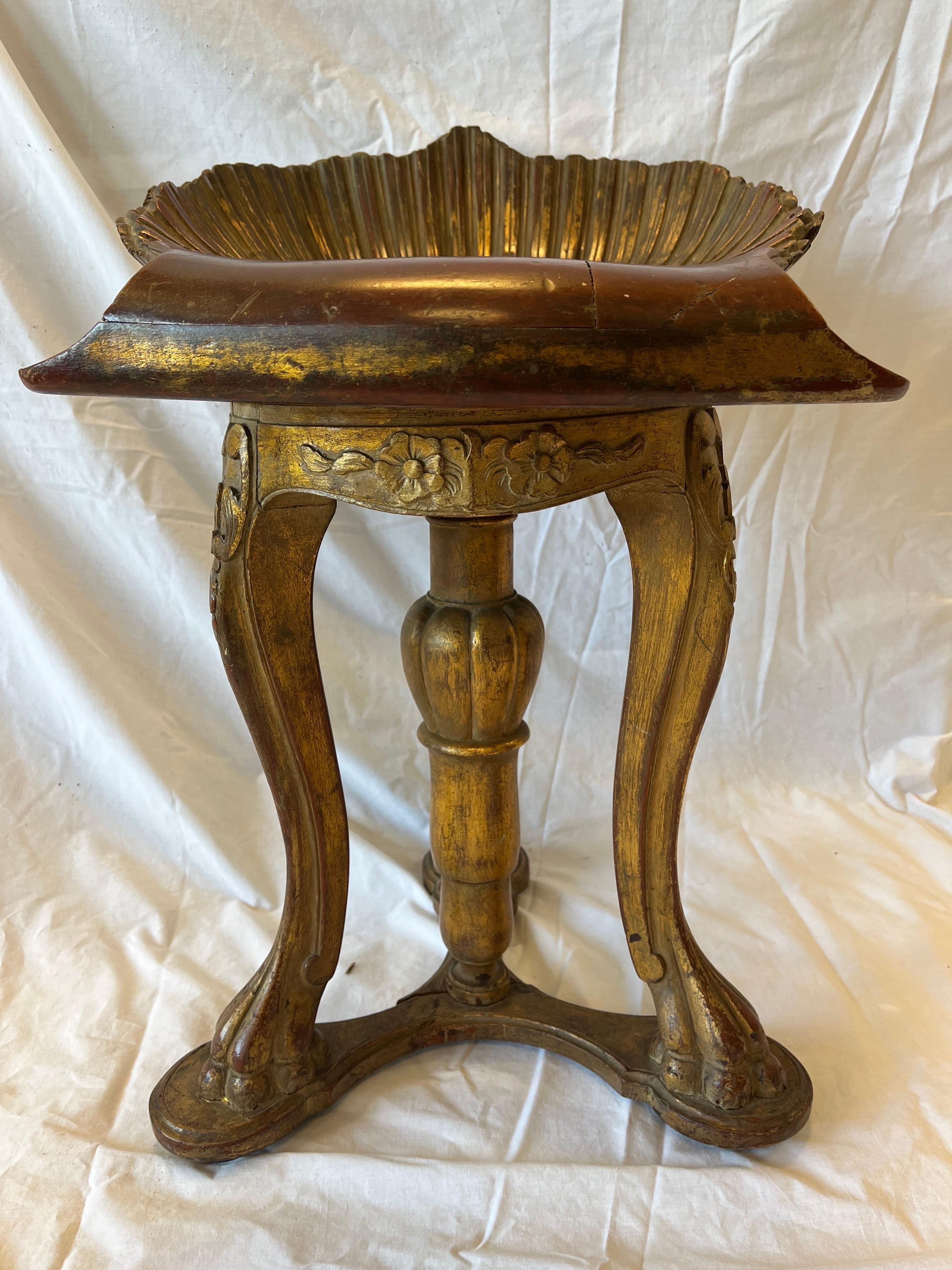 Antique Venetian Italian Grotto Piano Stool Carved Gold Gilt Shell Rocaille Seat 9