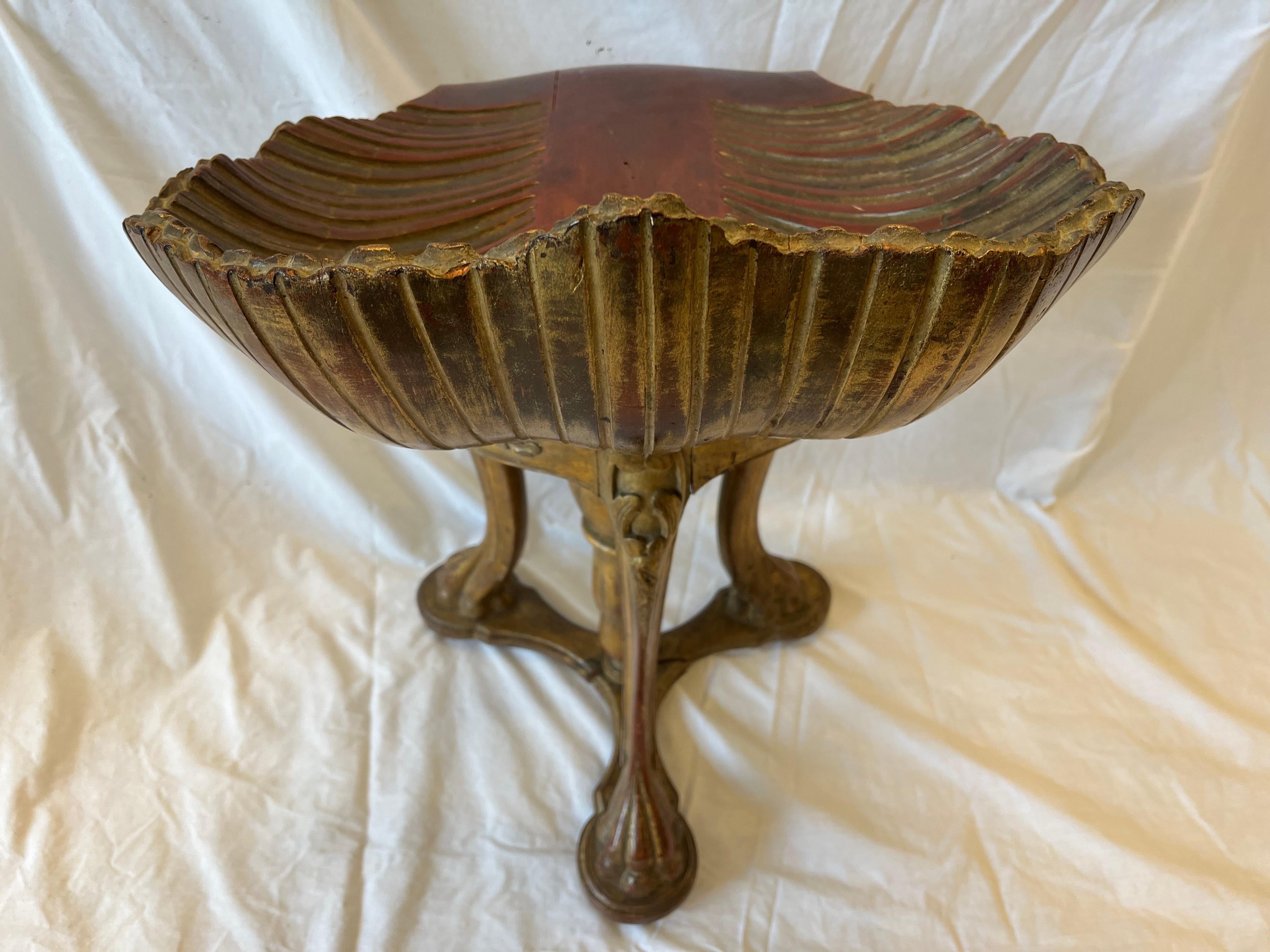 Polychromed Antique Venetian Italian Grotto Piano Stool Carved Gold Gilt Shell Rocaille Seat