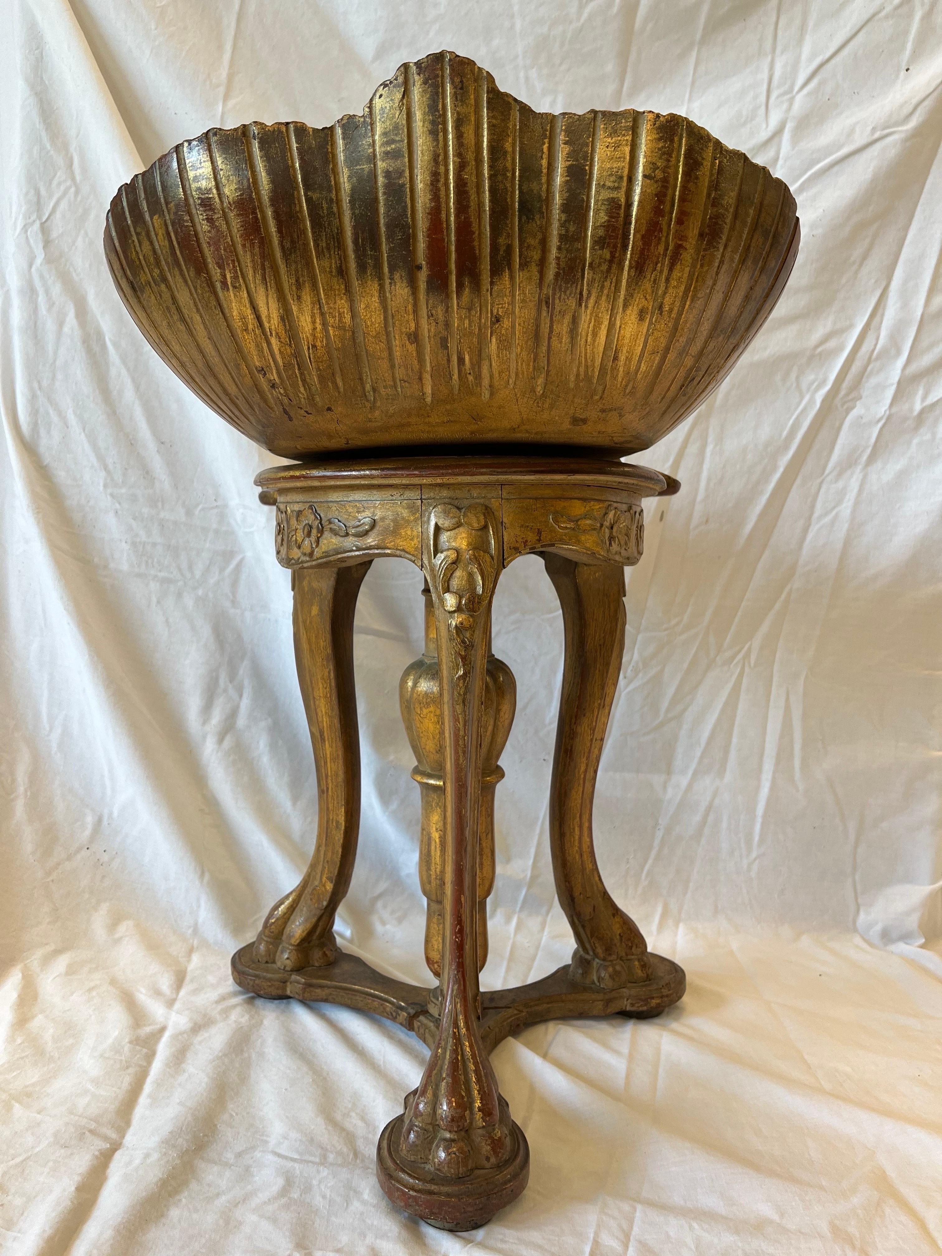 20th Century Antique Venetian Italian Grotto Piano Stool Carved Gold Gilt Shell Rocaille Seat