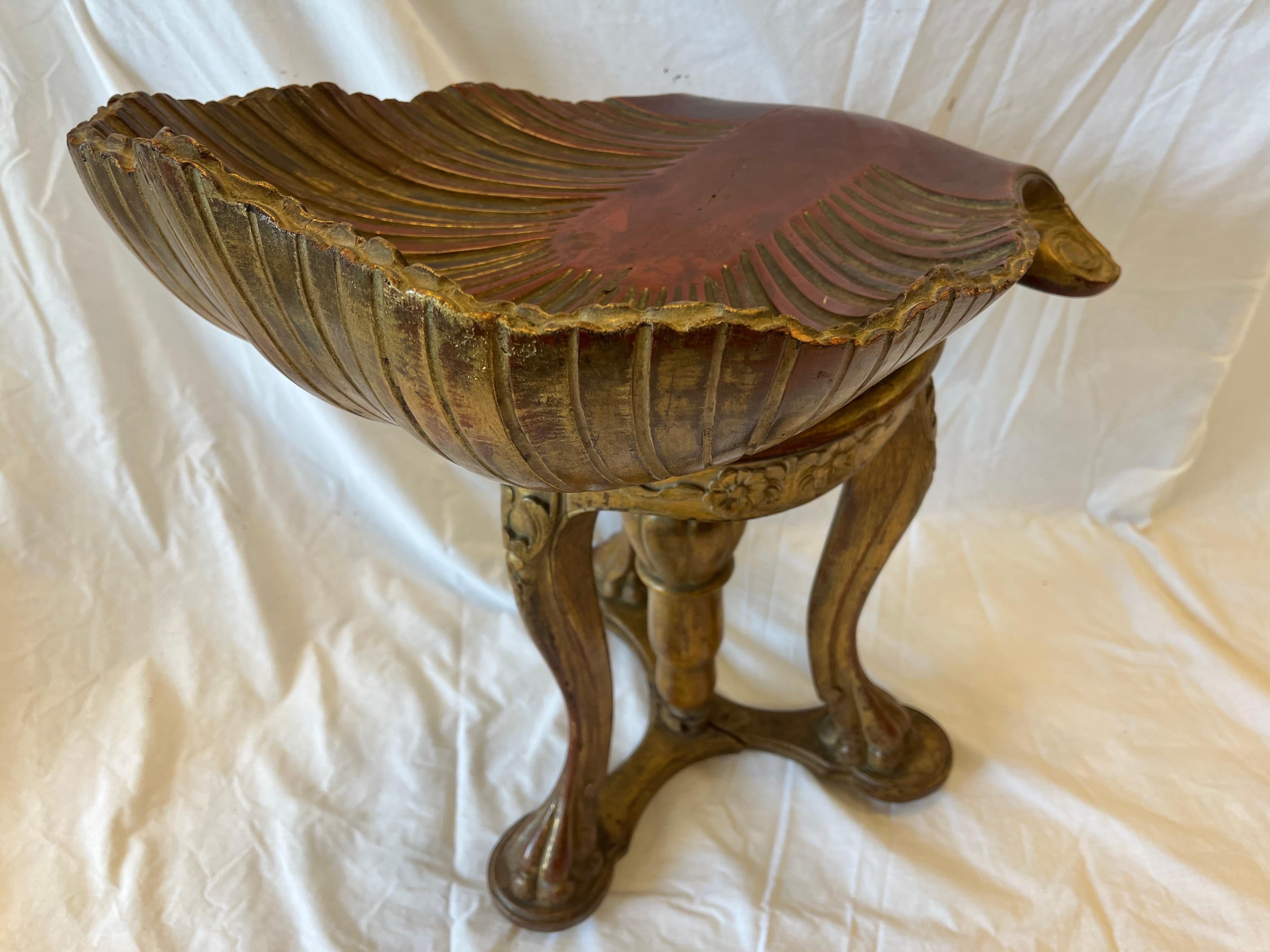 Giltwood Antique Venetian Italian Grotto Piano Stool Carved Gold Gilt Shell Rocaille Seat