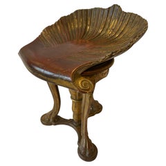 Antique Venetian Italian Grotto Piano Stool Carved Gold Gilt Shell Rocaille Seat