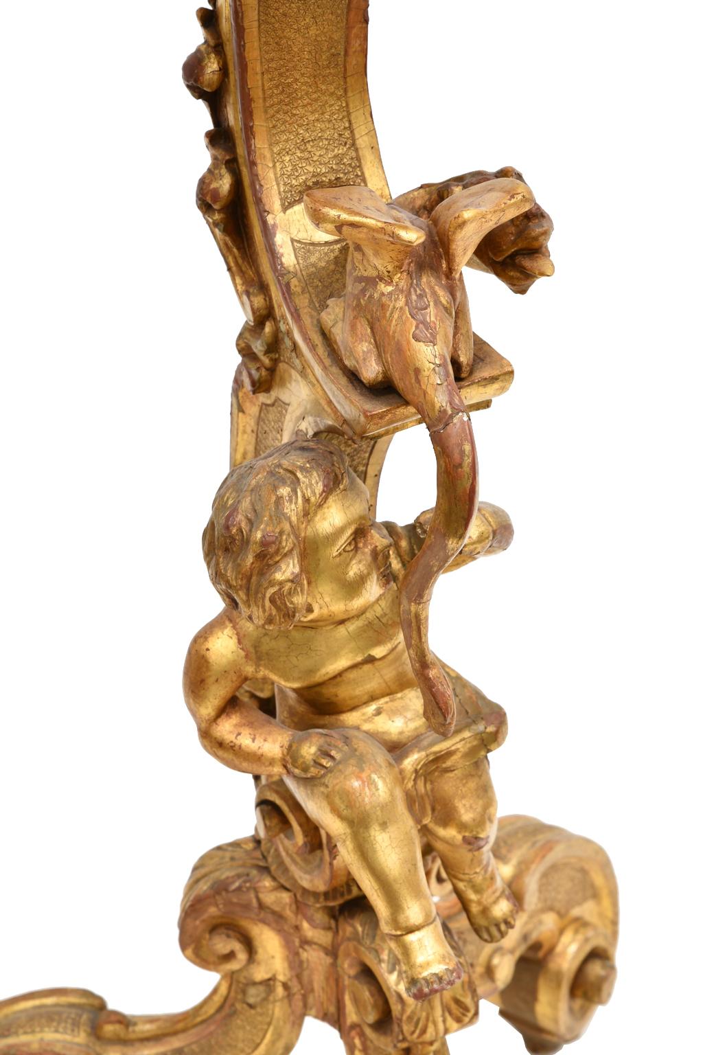 Antique Venetian Trespolo Pedestal Stand in Gilded Wood w/ Carved Dragon & Putto 6