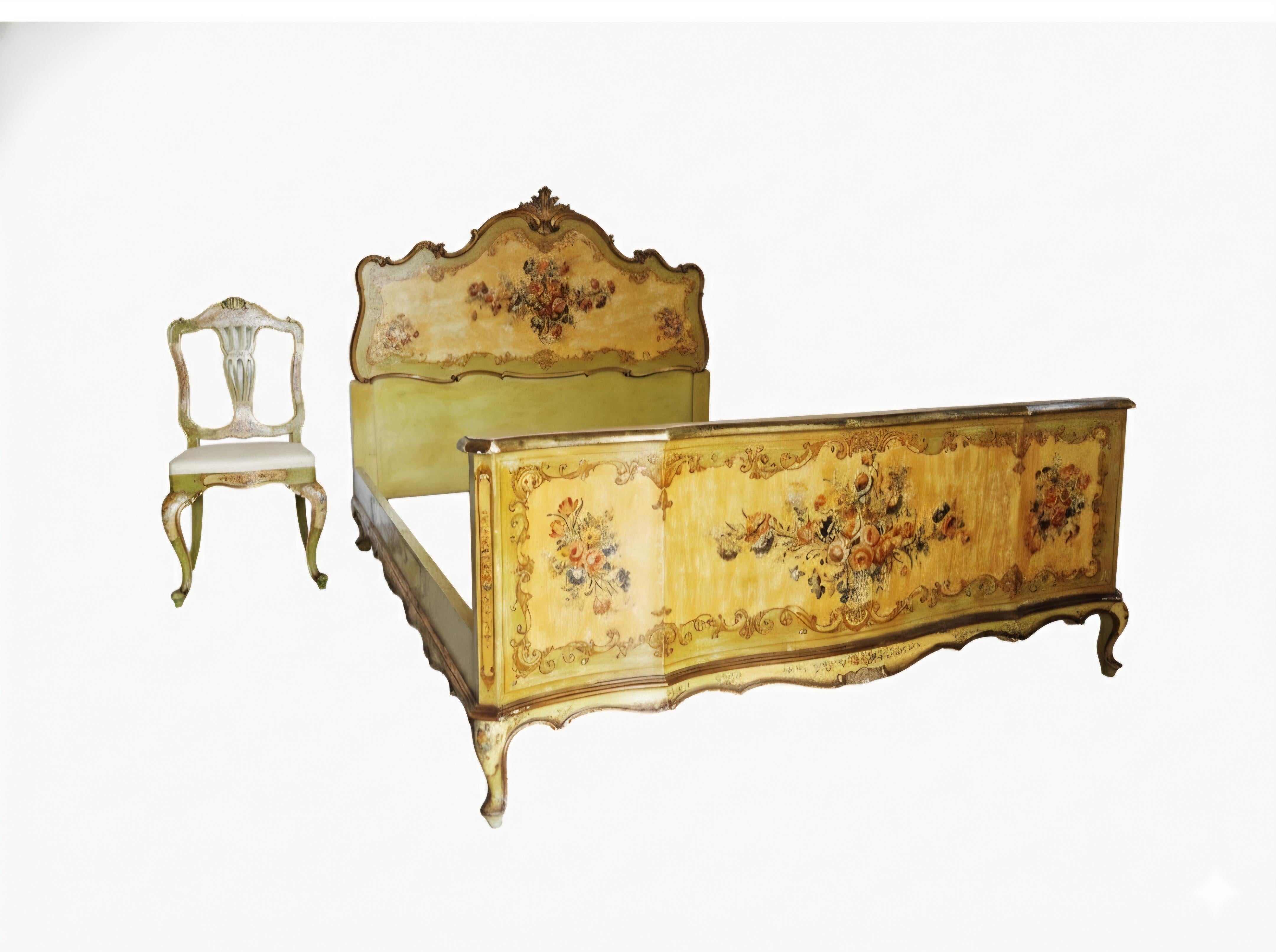 Lit et chaise vénitiens anciens de grande taille en vente 4