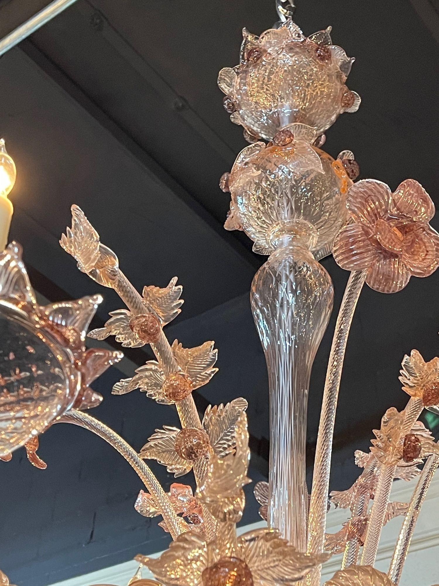 Glass Antique Venetian Lavender Chandelier with 6 Lights