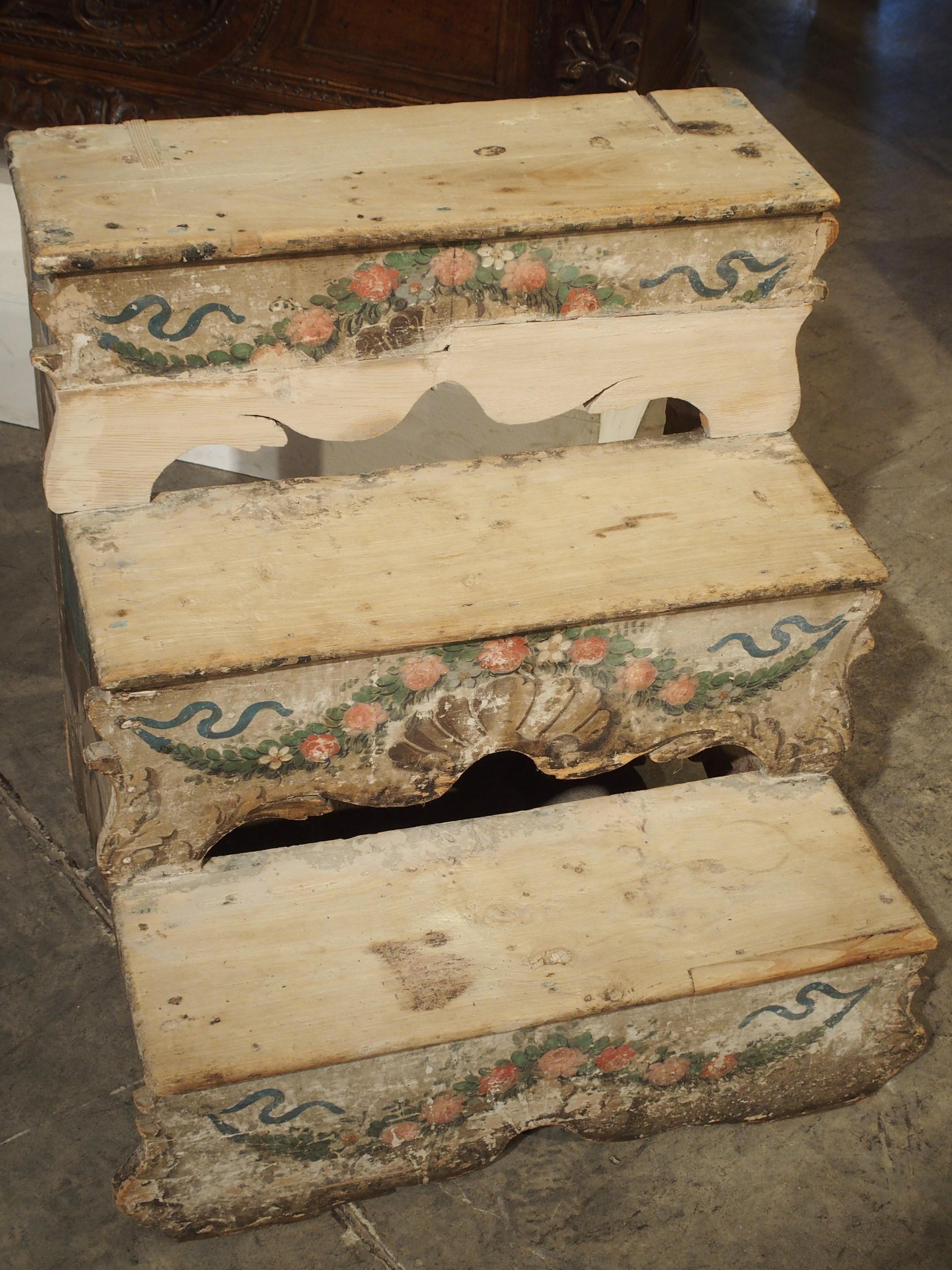 18th Century Antique Venetian Library Stairs, Poplar Wood, circa 1750