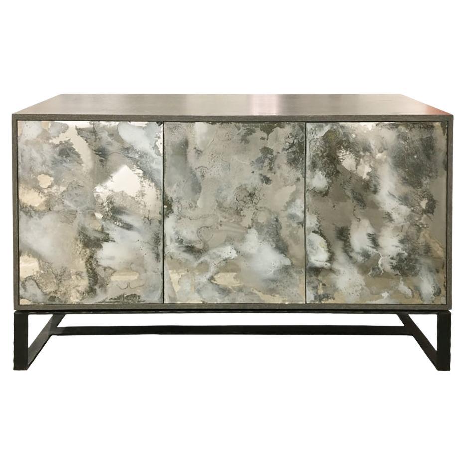 Modern Venetian Mirror 3-Drawer Buffet with a Forged Metal Base by Ercole Home For Sale