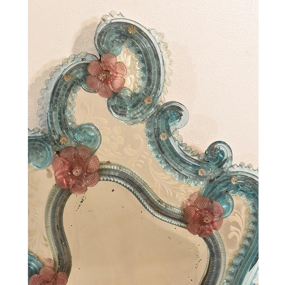 Antique Venetian Mirror, Glass Frame with Flowers, Murano, Early XX Century 2