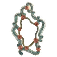 Antique Venetian Mirror, Glass Frame with Flowers, Murano, Early XX Century