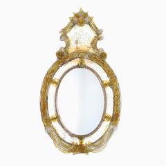 Oval Venetian Mirror in Yellow And Clear Murano Glass