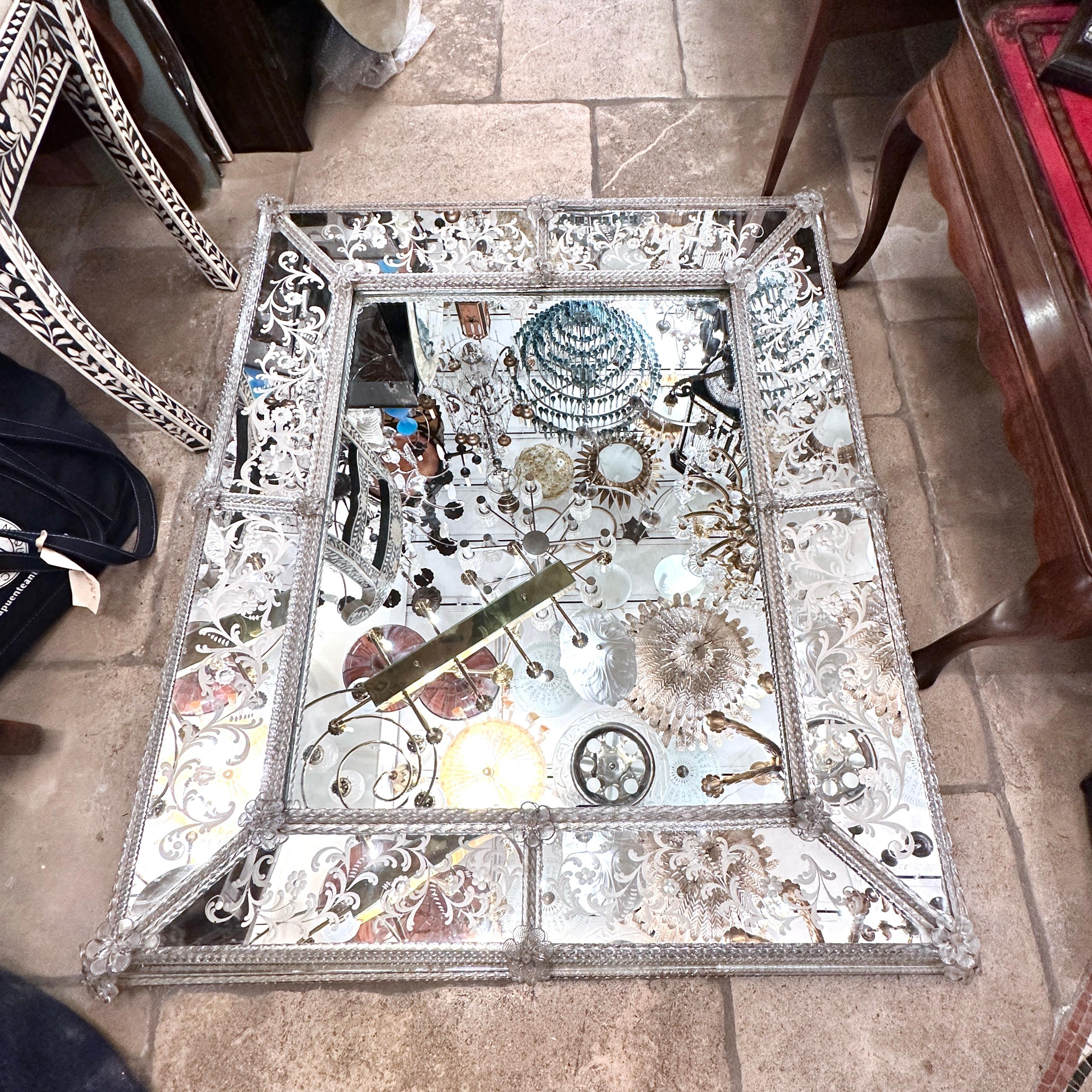Early 20th Century Antique Venetian Mirror with Etched Frame  For Sale