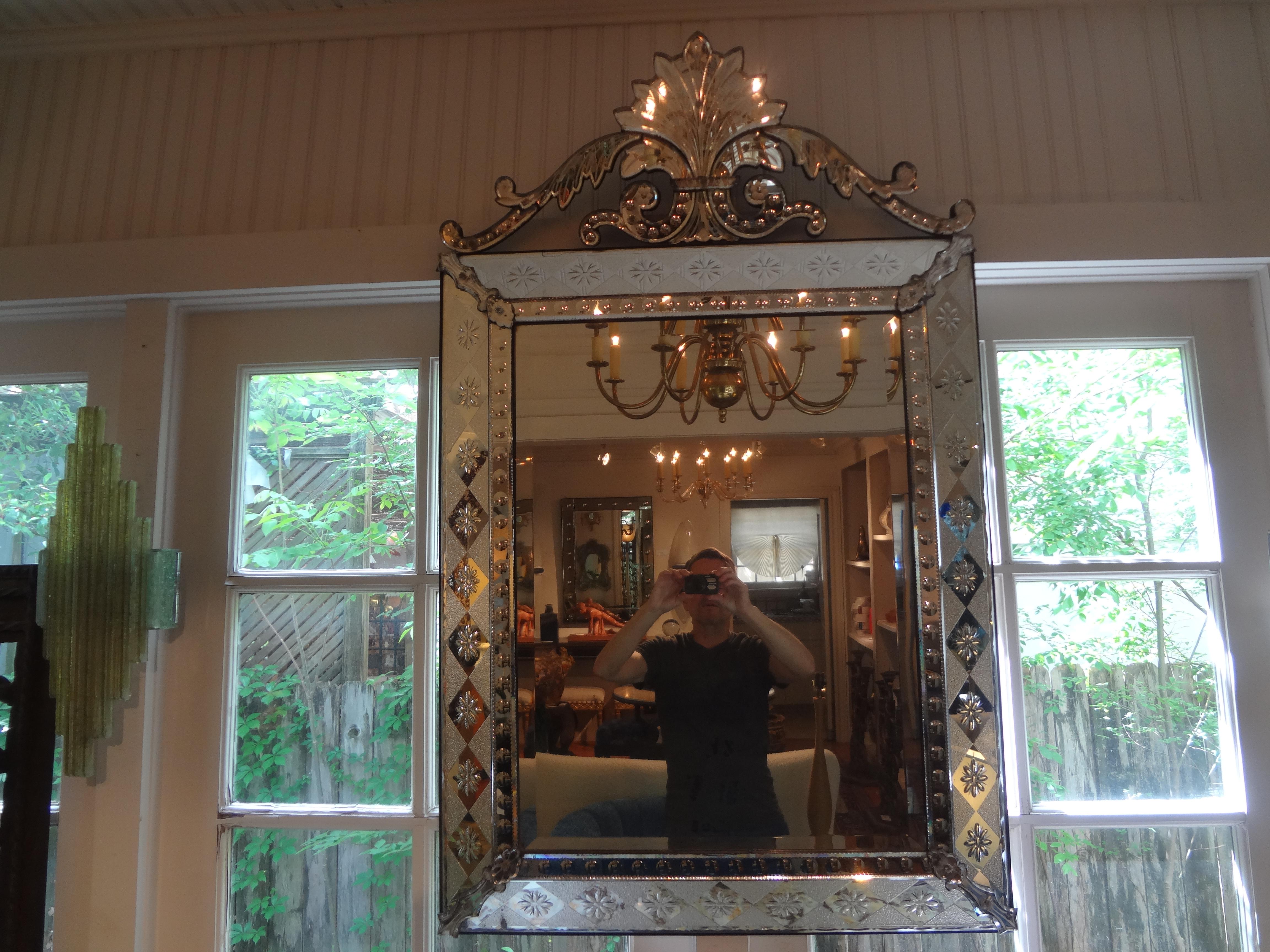 Antique Venetian Mirror with Geometric Design For Sale 6
